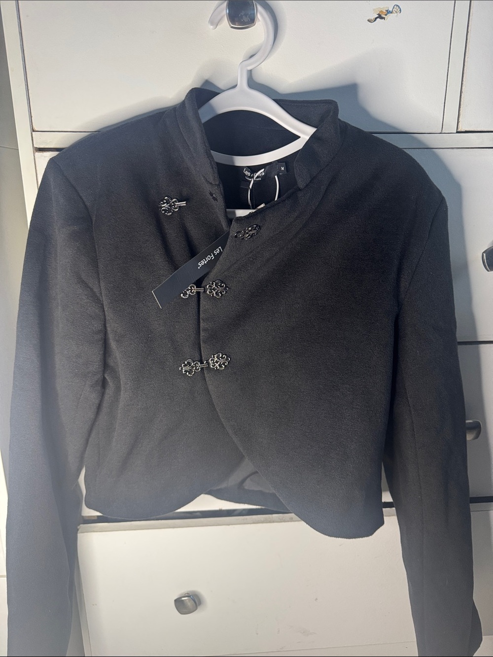 Le Temps Des Cerises Black Cropped Asymmetrical Frog-Closure Jacket
